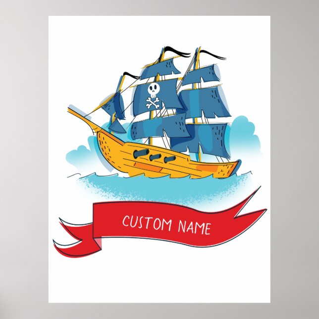 Affiche Bateau de pirate de dessin animé mignon Texte pers (Devant)