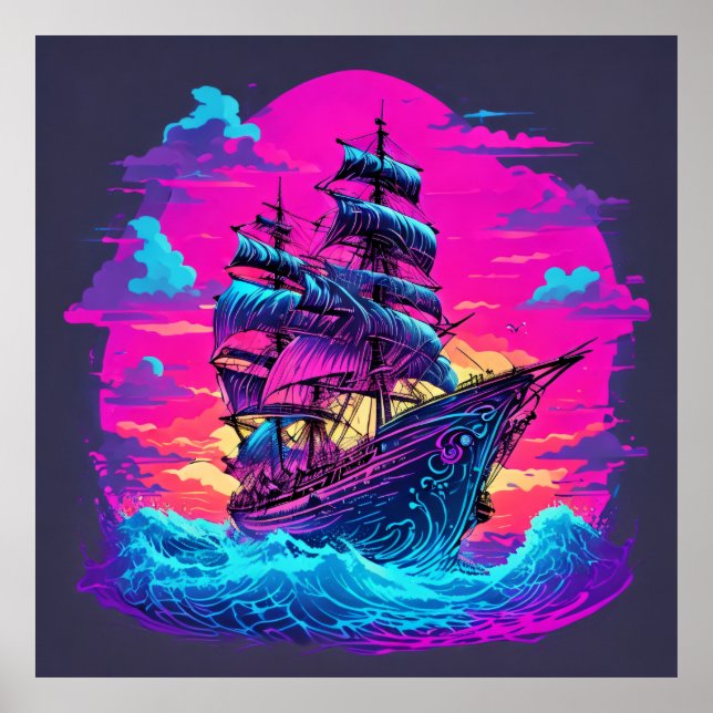 Affiche Bateau de pirates colorés (Devant)