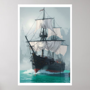 Affiche Bateau émergeant du brouillard - Voyage spirituel