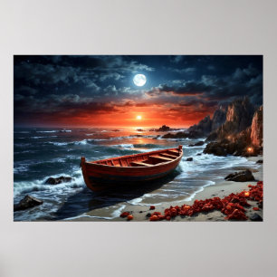 Affiche Bateau en bois en bord de mer