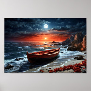Affiche Bateau en bois en bord de mer