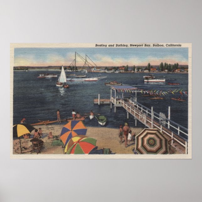 Affiche Bateau et natation sur Newport Bay (Devant)