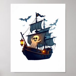 Affiche Bateau fantôme pirate - Halloween Tee effrayant
