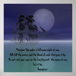 Affiche Bateau fantôme sous une nuit pleine lune.