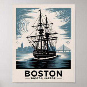 Affiche Bateau historique de Boston Harbor Massachusetts A