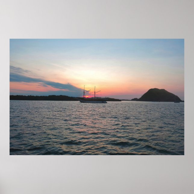Affiche Bateau Komodo et coucher de soleil (Devant)