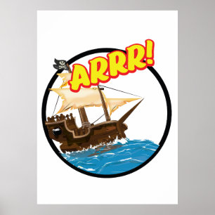 Affiche Bateau pirate de dessin animé drôle 