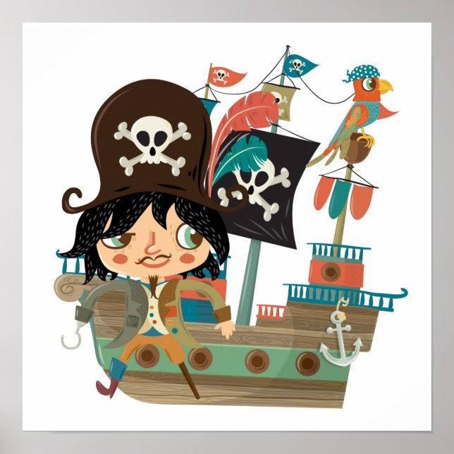 Affiche Bateau pirate et pirate (Devant)