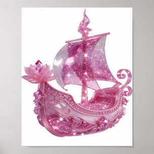 Affiche Bateau rose pailleté chic