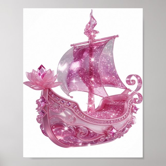 Affiche Bateau rose pailleté chic (Devant)