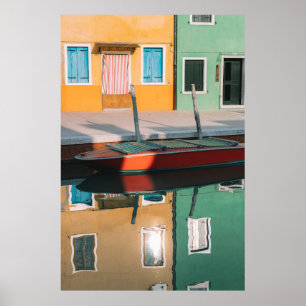 AFFICHE BATEAU ROUGE ET VERT ACCUEIL SUR LE QUAI