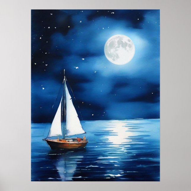 Affiche Bateau sous Pleine lune (Devant)