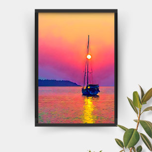 Affiche Bateau Sunset sur la mer