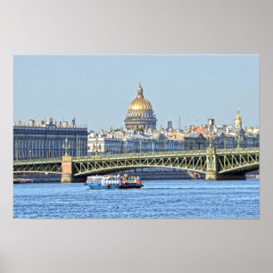 Affiche Bateau touristique, rivière Neva, Saint-Pétersbour