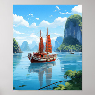 Affiche Bateau traditionnel serein au Vietnam's Emerald