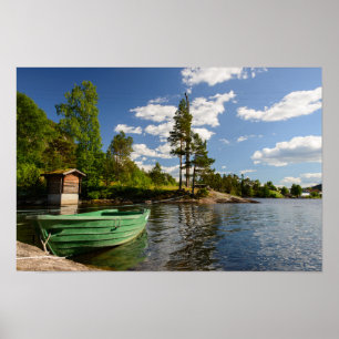 Affiche Bateau vert dans un fjord dans la copie d'affiche