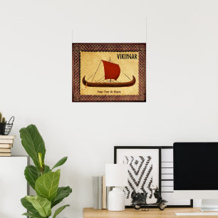 Affiche Bateau viking à voile rouge II