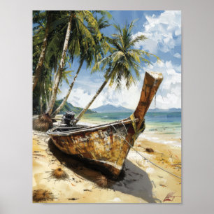 Affiche Bateau vintage thaïlandais à queue longue plage da