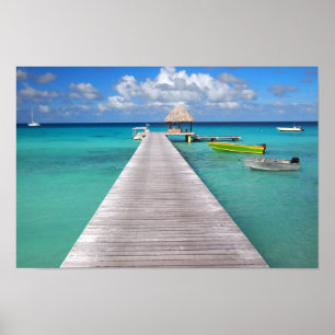 Affiche Bateaux à une jetée dans le Pacifique