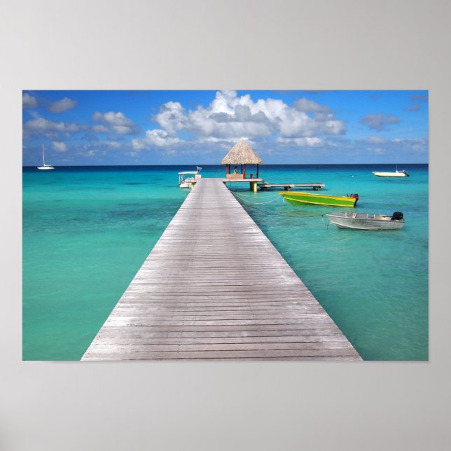 Affiche Bateaux à une jetée dans le Pacifique (Devant)