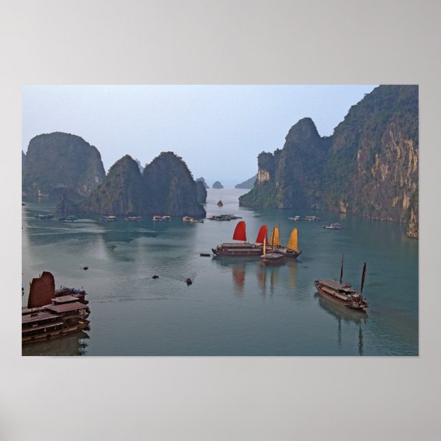 Affiche Bateaux à voile à Ha Long Bay - Vietnam, Asie (Devant)
