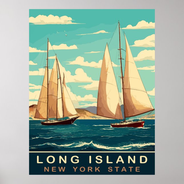 Affiche Bateaux à voile à Long Island, NY, Voyage (Devant)