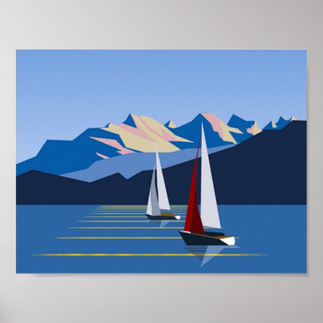 Affiche Bateaux À Voile Et Montagnes (Devant)