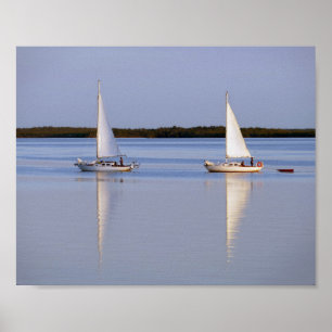 Affiche Bateaux à voile jumeaux Matin Vente 8x10