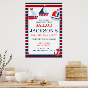 Affiche Bateaux à voile rouges et bleus nautiques Garçons 