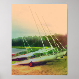 Affiche Bateaux à voile sur la plage