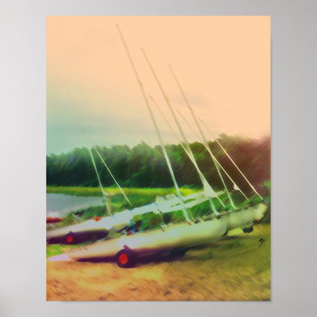 Affiche Bateaux à voile sur la plage (Devant)