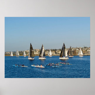 Affiche Bateaux À Voiliers Sur La Manche. Marina Del Rey,