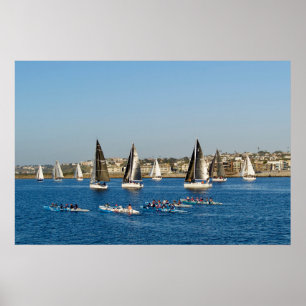 Affiche Bateaux À Voiliers Sur La Manche. Marina Del Rey,