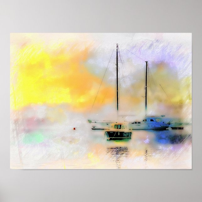 Affiche bateaux au coucher du soleil (Devant)