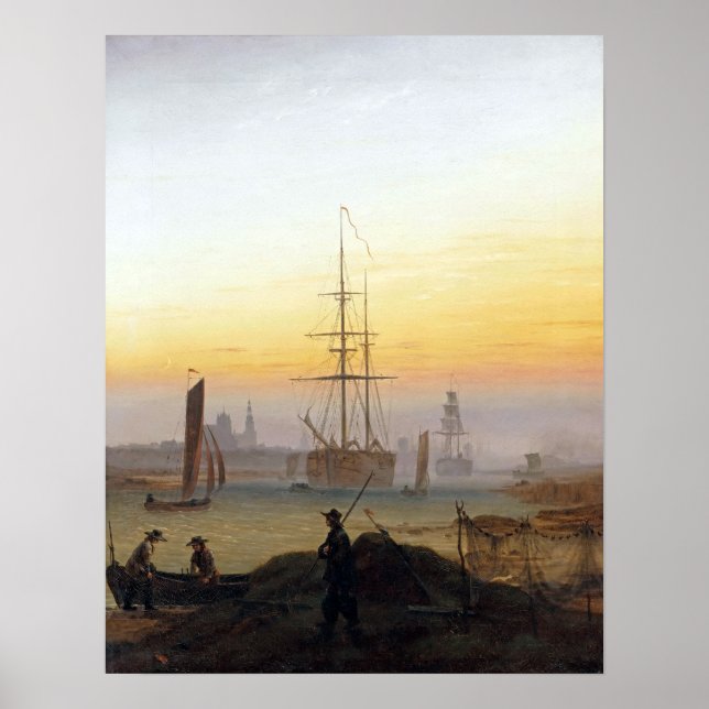 Affiche Bateaux Caspar David Friedrich dans le port (Devant)