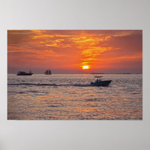 Affiche Bateaux, coucher de soleil à Key West, Floride
