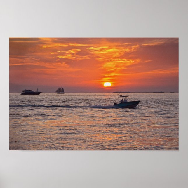 Affiche Bateaux, coucher de soleil à Key West, Floride (Devant)