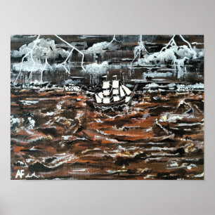 Affiche Bateaux dans une peinture de tempête par Alfred Fo