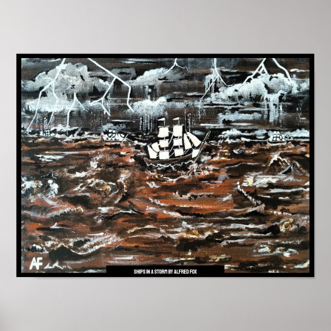 Affiche Bateaux dans une peinture de tempête par Alfred Fo (Devant)