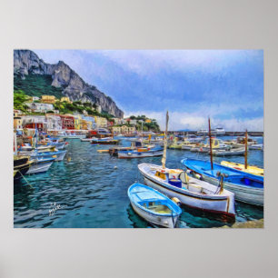 Affiche Bateaux de Capri Art Photo Italien