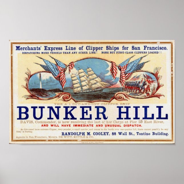 Affiche Bateaux de Clipper Bunker Hill pour San Francisco  (Devant)