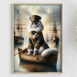 Affiche Bateaux de guerre du capitaine de chat Steampunk R