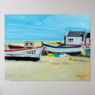 Affiche Bateaux de pêche et cabines de plage d'Aldeburgh