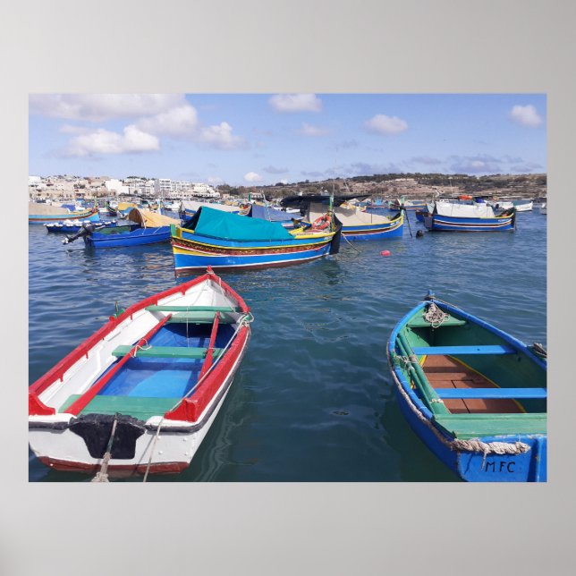 Affiche Bateaux de pêche maltais au port de Marsaxlokk (Devant)