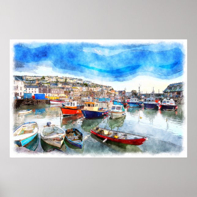 Affiche Bateaux de pêche - Mevagissey Harbour, Cornwall, R (Devant)