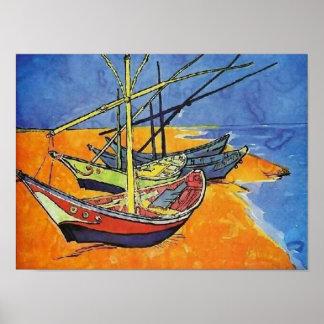 Affiche Bateaux de pêche sur la plage Van Gogh Art