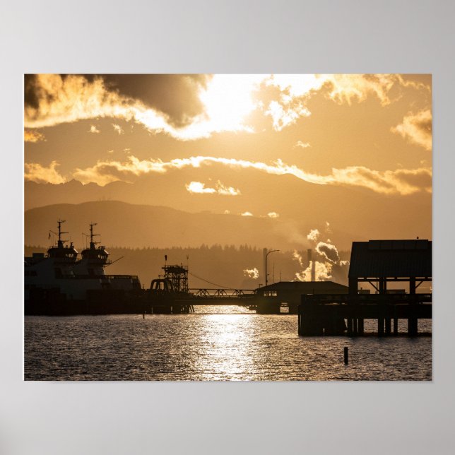 Affiche Bateaux de Washington au coucher du soleil Photogr (Devant)