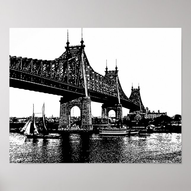 Affiche Bateaux du pont de Queensboro Art marin océanique (Devant)
