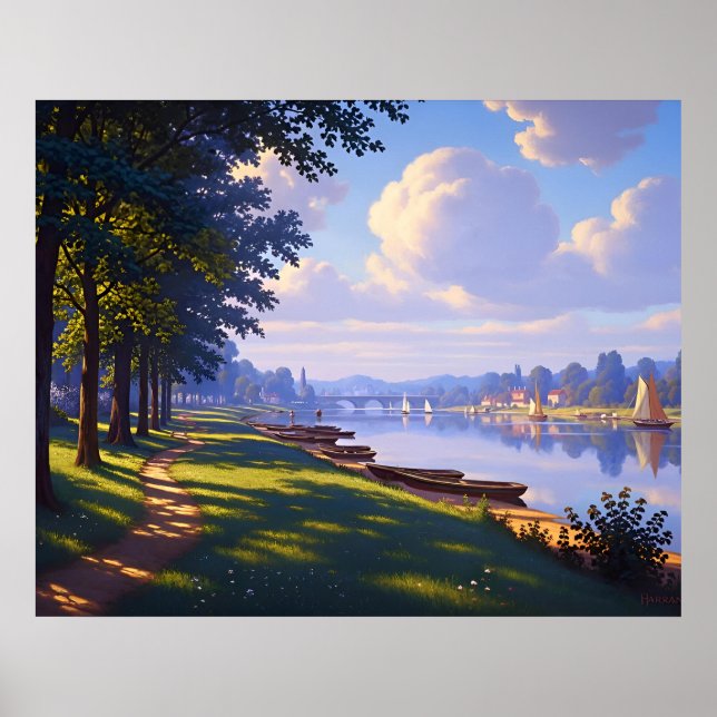 Affiche Bateaux le long de la rivière tranquille (Devant)