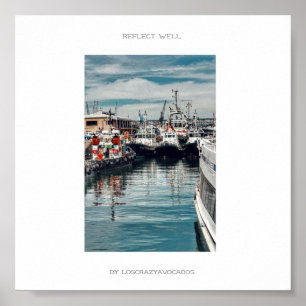 Affiche Bateaux Marina Harbour Navires Reflètent Bien Post